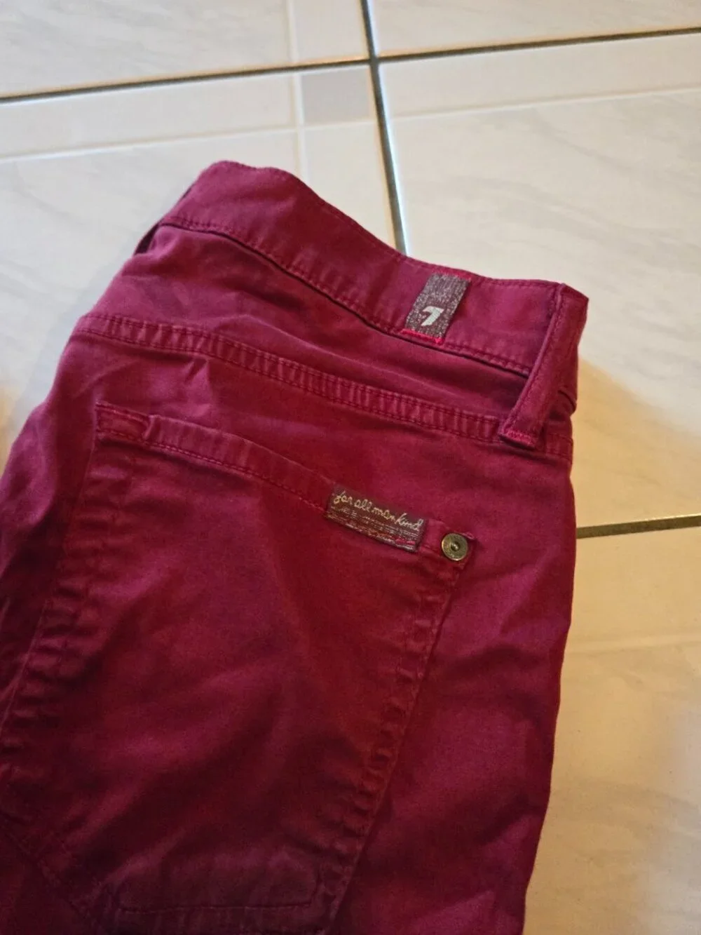 7 For All Mankind Gwenevere Ankle Skinny Jeans Maroon 28